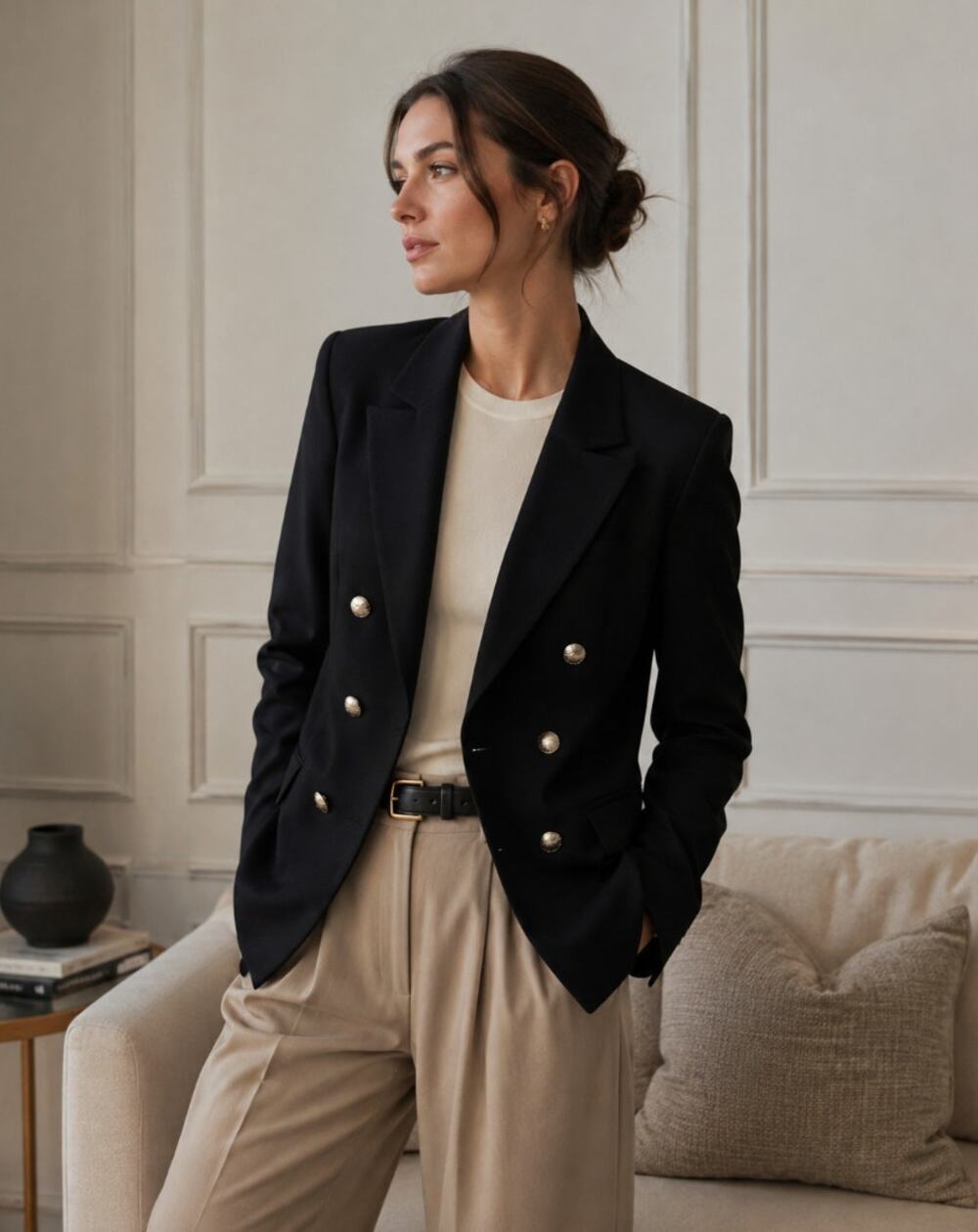 ELIE TAHARI Double Breasted Blazer Black Sz M $498 {3F18}